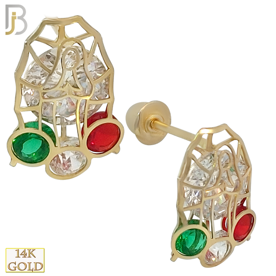 14k Solid Gold Virgin Mary with Tri Color CZ Stud Earrings - Screw Back image 0