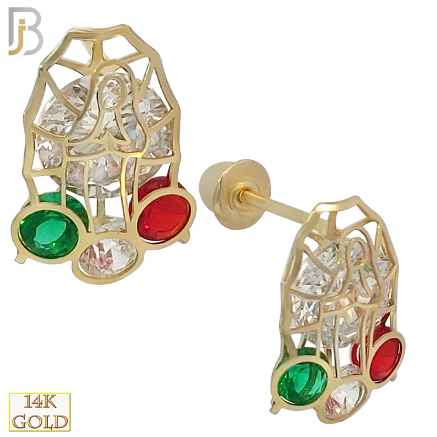 14k Solid Gold Virgin Mary with Tri Color CZ Stud Earrings - Screw Back image 0