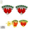 925-ES445 - .925 Sterling Watermelon Earring with Multi-Colored Zircon - Push Back image 0