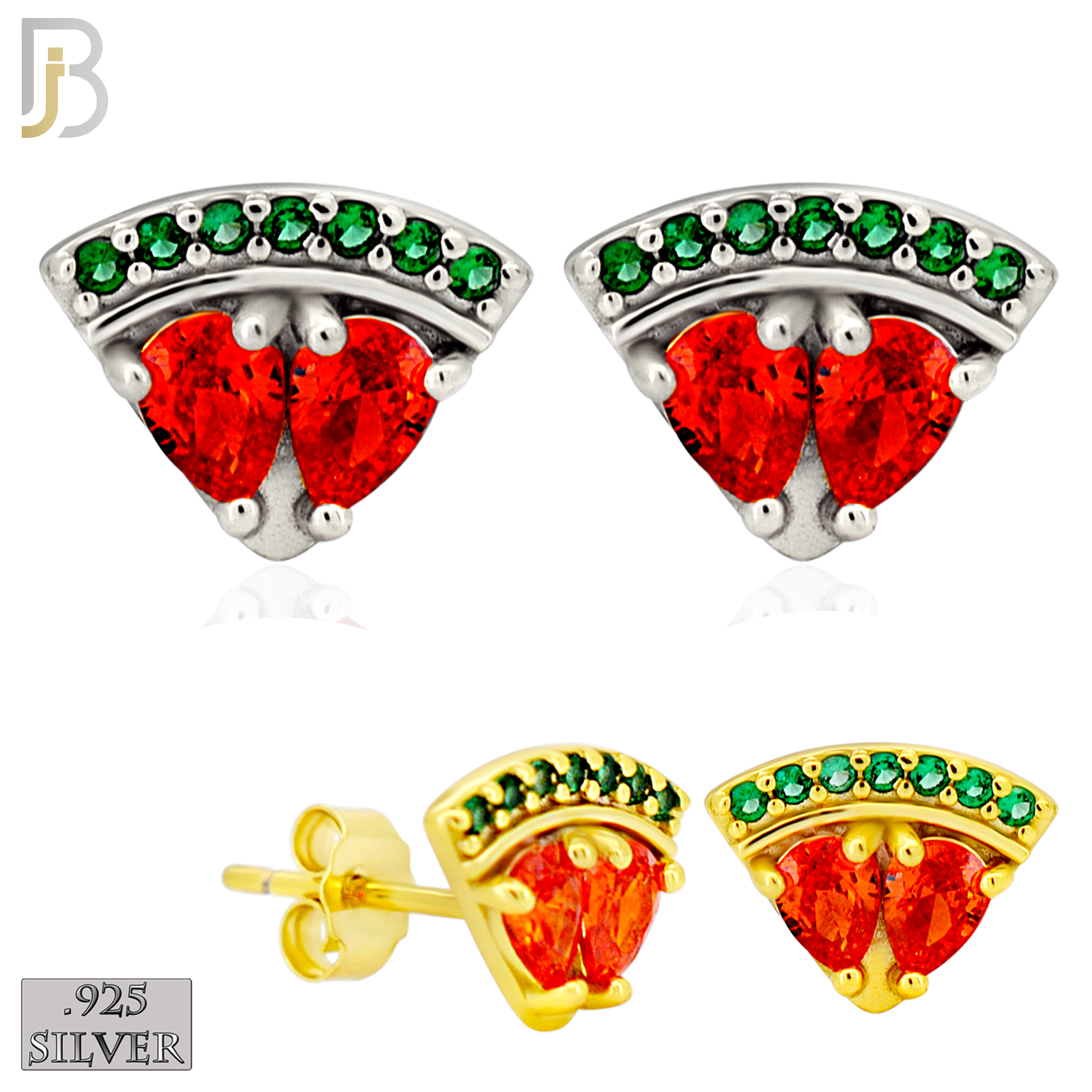 925-ES445 - .925 Sterling Watermelon Earring with Multi-Colored Zircon - Push Back image 0