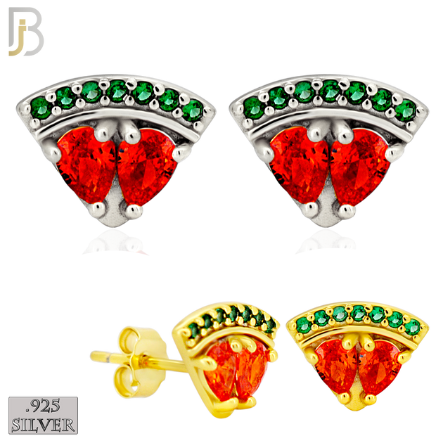 925-ES445 - .925 Sterling Watermelon Earring with Multi-Colored Zircon - Push Back image 0