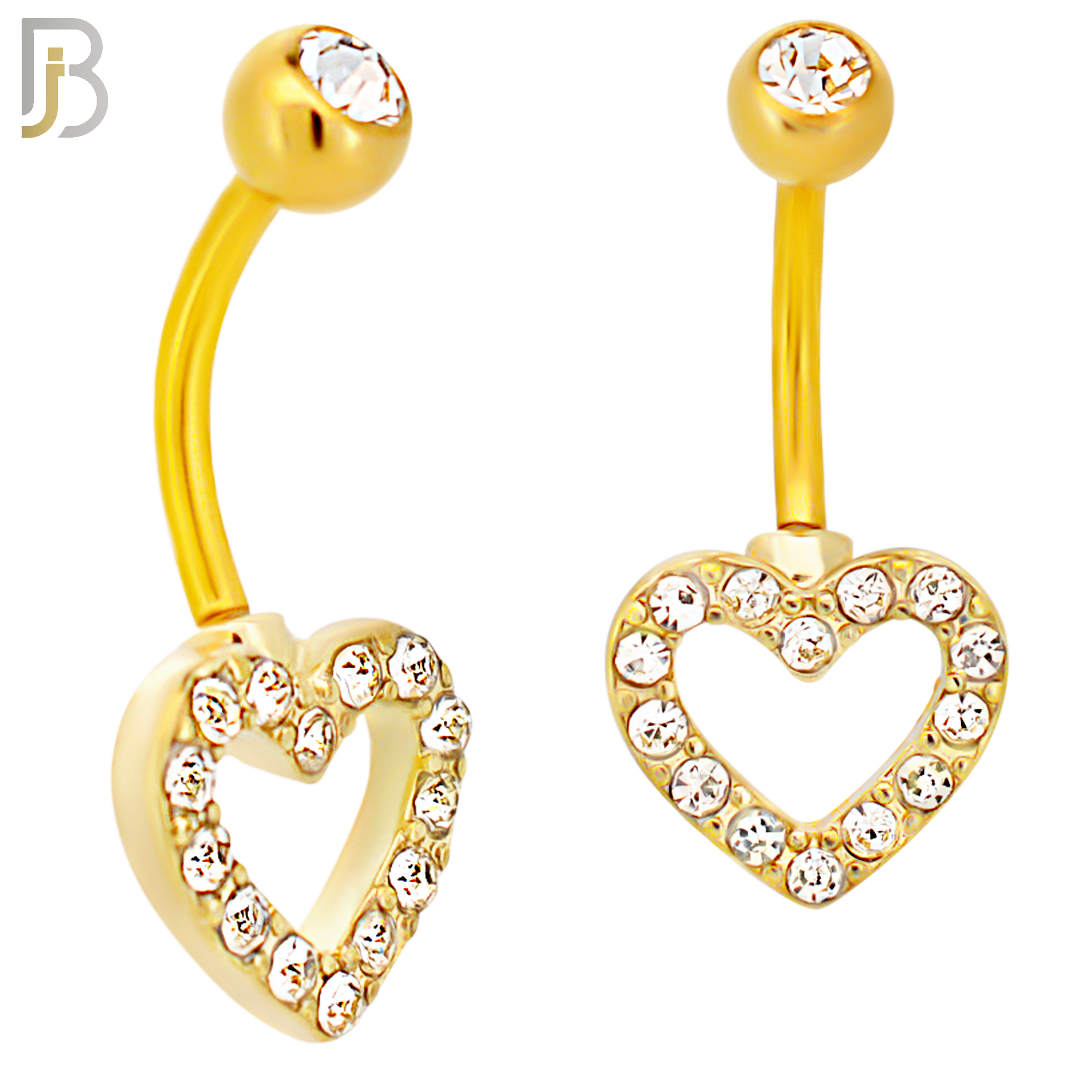 NB16 - 316L Stainless Steel Heart  Zircon  Banana Belly Navel Ring image 2