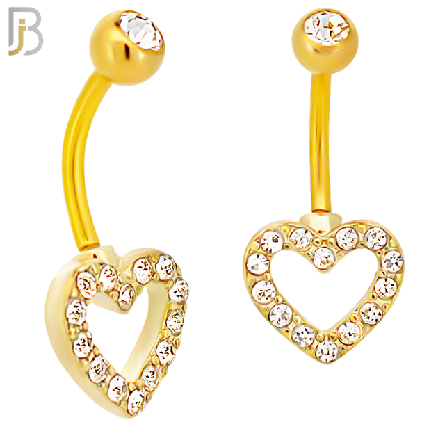 NB16 - 316L Stainless Steel Heart  Zircon  Banana Belly Navel Ring image 2