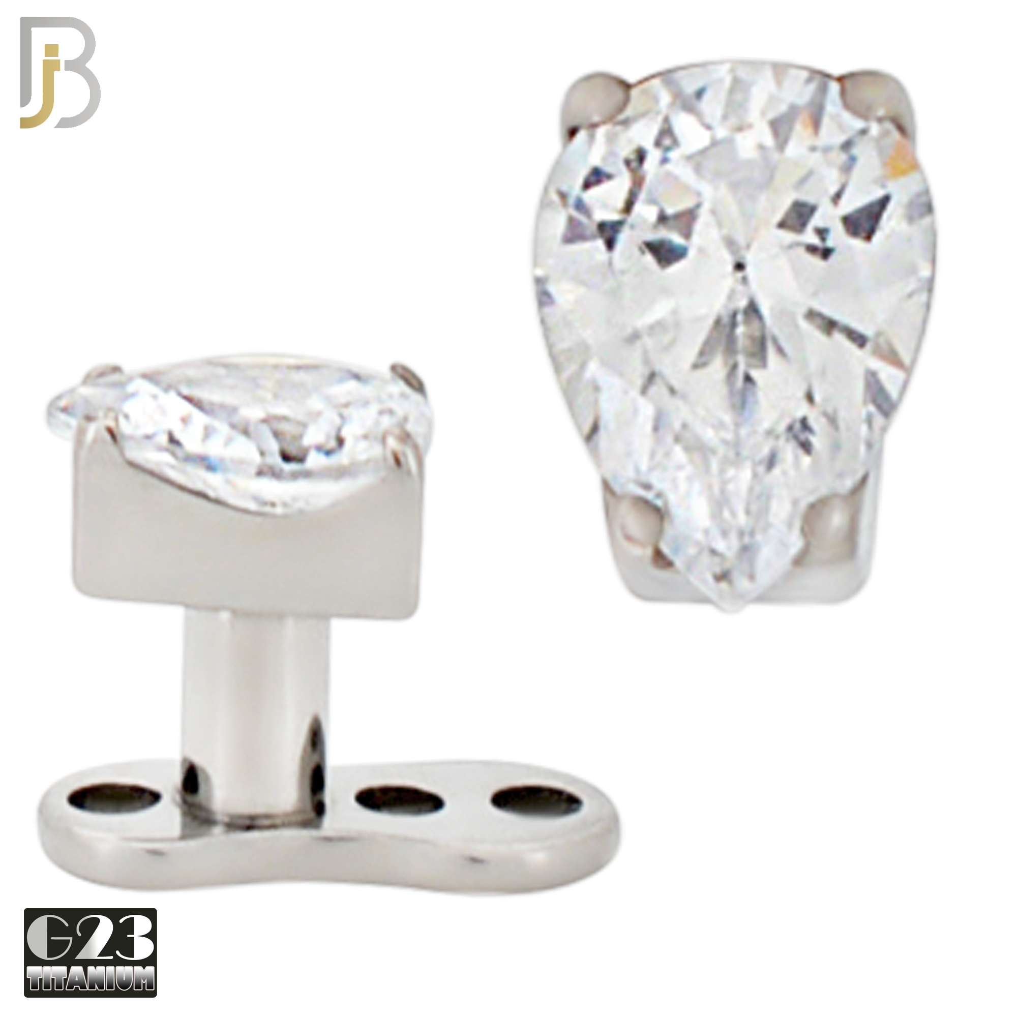 G23-DM20 - G23 Titanium Anchor with Surgical Steel Pear Shaped Clear CZ Dermal Top image 0