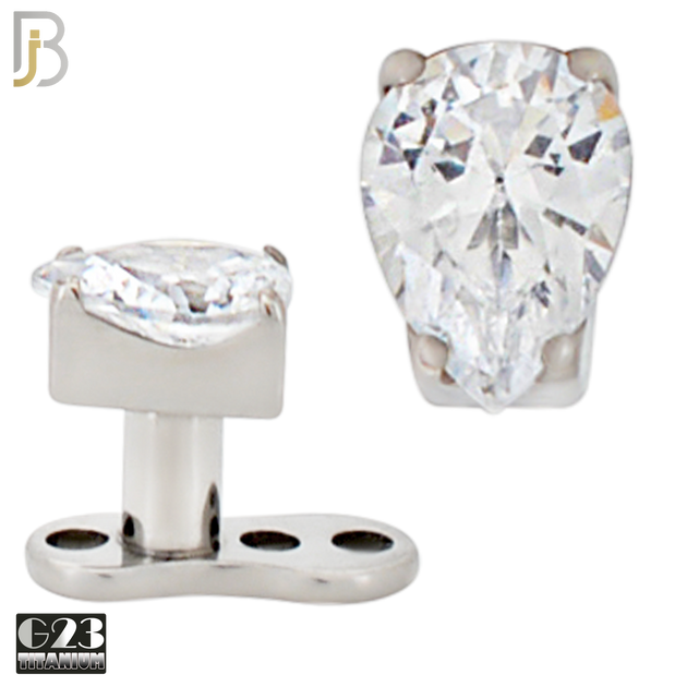 G23-DM20 - G23 Titanium Anchor with Surgical Steel Pear Shaped Clear CZ Dermal Top image 0