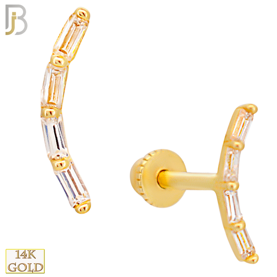 14-TB42 - 14k Yellow Gold 4 Linking Baguettes CZ Tragus Barbell with Baby Screw Backing image 0