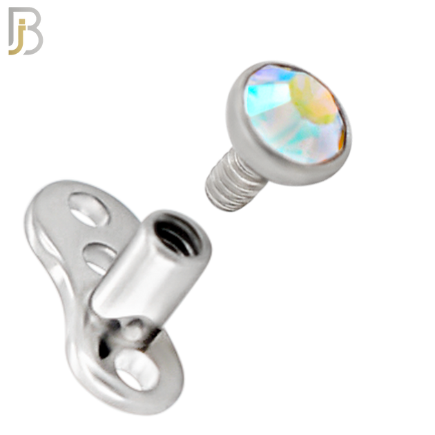 DM05 - 14G Titanium with Surgical Steel Bezel Set CZ Dermal Top Set of 4 Top image 5