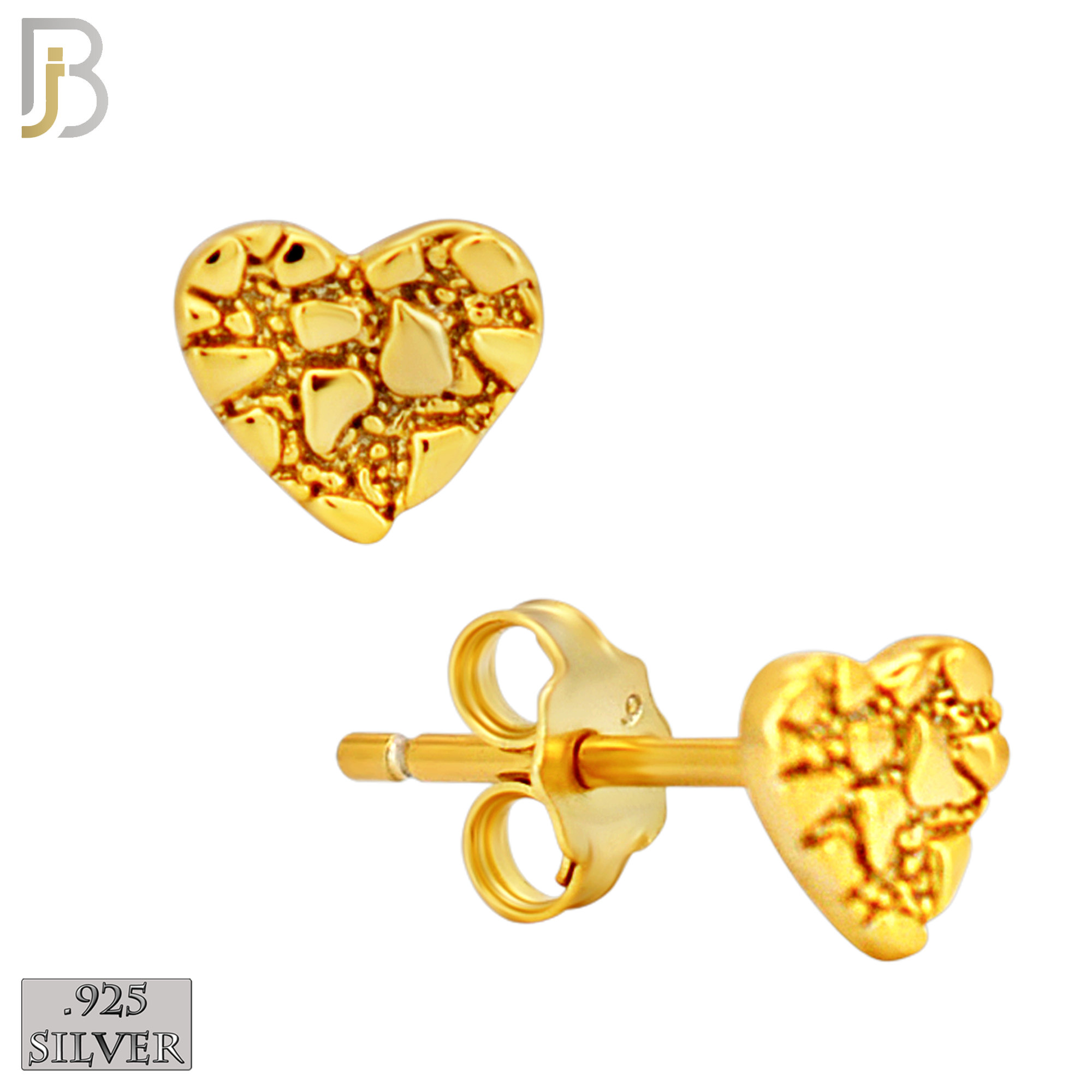 925-ES515 - 925 Sterling Silver Heart Nugget Push Back Earrings image 1