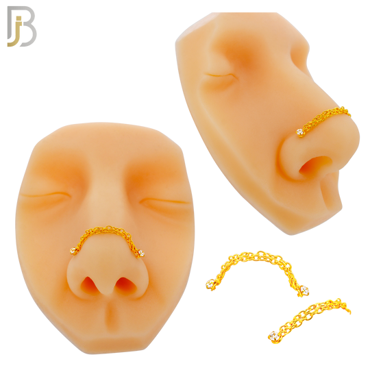 NR120L - 316 Surgical Steel Double L-Shaped Nose Rings with 2.5mm CZ in Prong Set and Double Chain Link - (Pack of 3) image 3