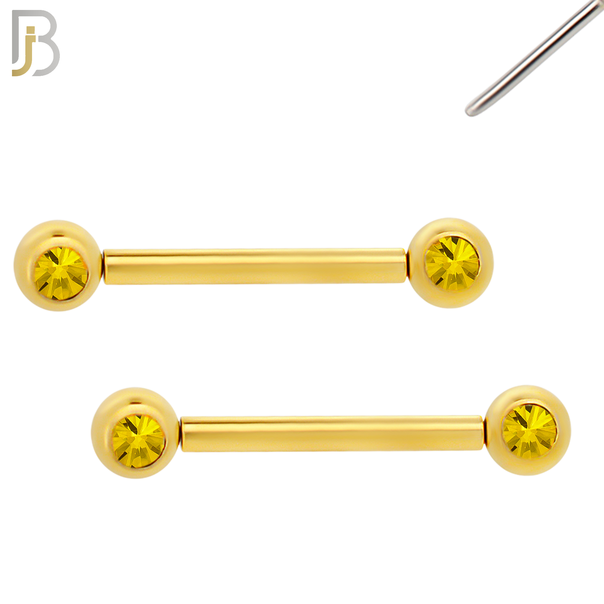 NP16G - 316L Surgical Steel Gold Plated Push In Round Bezel Zircon Nipple Ring Piercing image 4