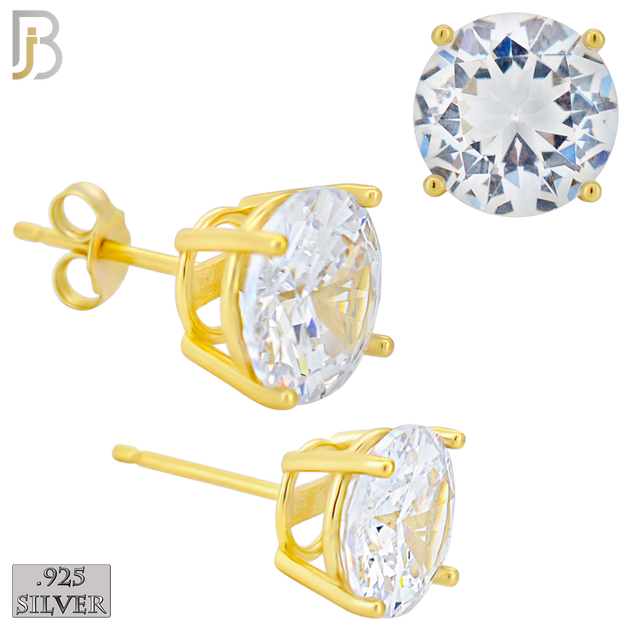 925-ES71-GC - .925 Sterling Silver Gold Plated Earring Stud Casting Round Prong Setting Clear Zircon image 8