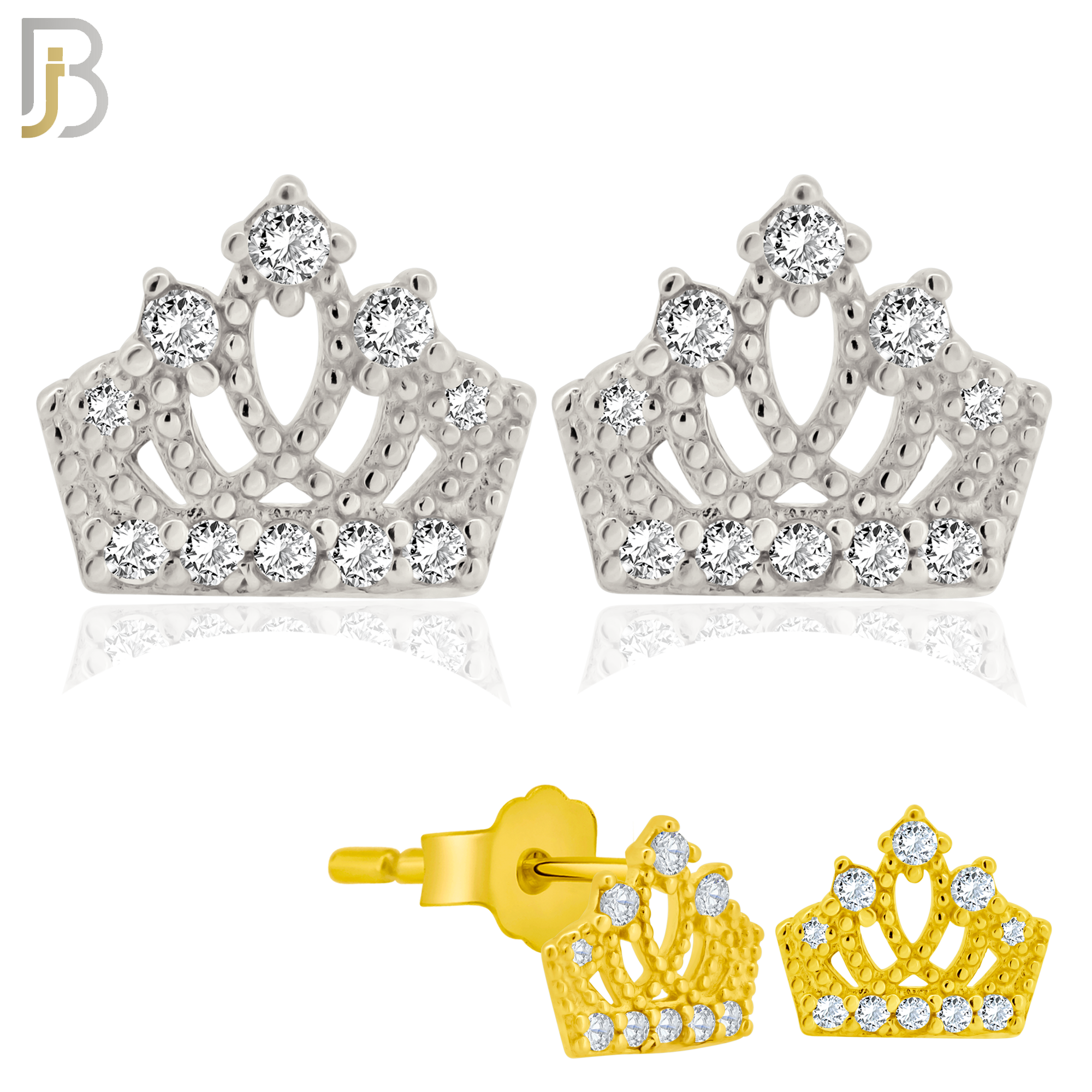 925-ES209 - Push Back - .925 Sterling Silver Crown Design Earring Stud with Clear Zircon image 0