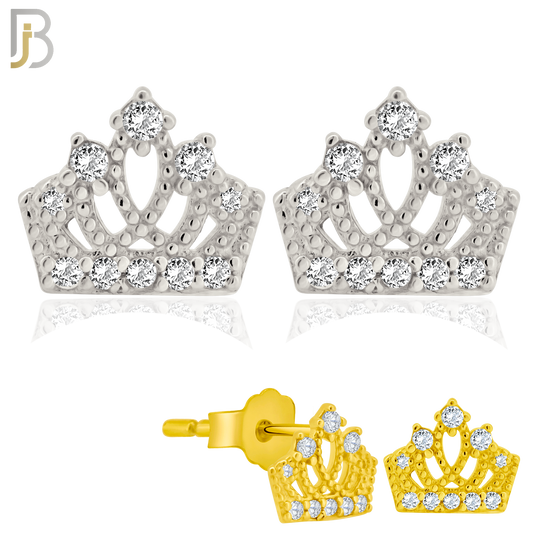 925-ES209 - Push Back - .925 Sterling Silver Crown Design Earring Stud with Clear Zircon image 0