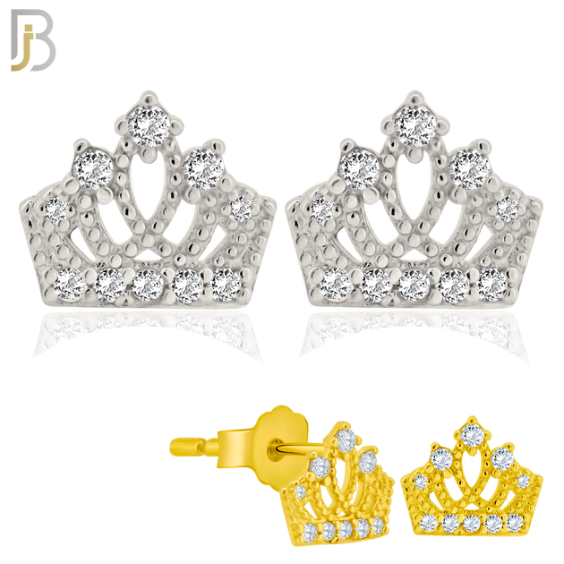 925-ES209 - Push Back - .925 Sterling Silver Crown Design Earring Stud with Clear Zircon image 0