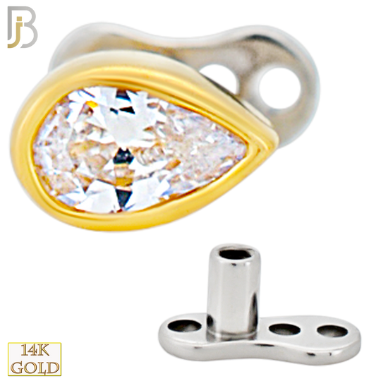 14-G23-DM11 - 14k Titanium Anchor with 14k Gold Top Pear Shaped CZ in Bezel Set Dermal  - Internally Threaded image 1
