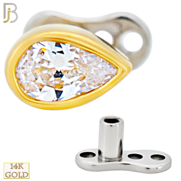 14-G23-DM11 - 14k Titanium Anchor with 14k Gold Top Pear Shaped CZ in Bezel Set Dermal  - Internally Threaded image 1