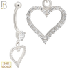 14-N002 - 14k Solid Gold Dangle Navel Belly Ring with 12mm Heart Design image 1