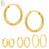 ES95G - 316L Stainless Steel Gold Plated 2mm Thickness Plain Hoops Design Huggies Clip On image 0