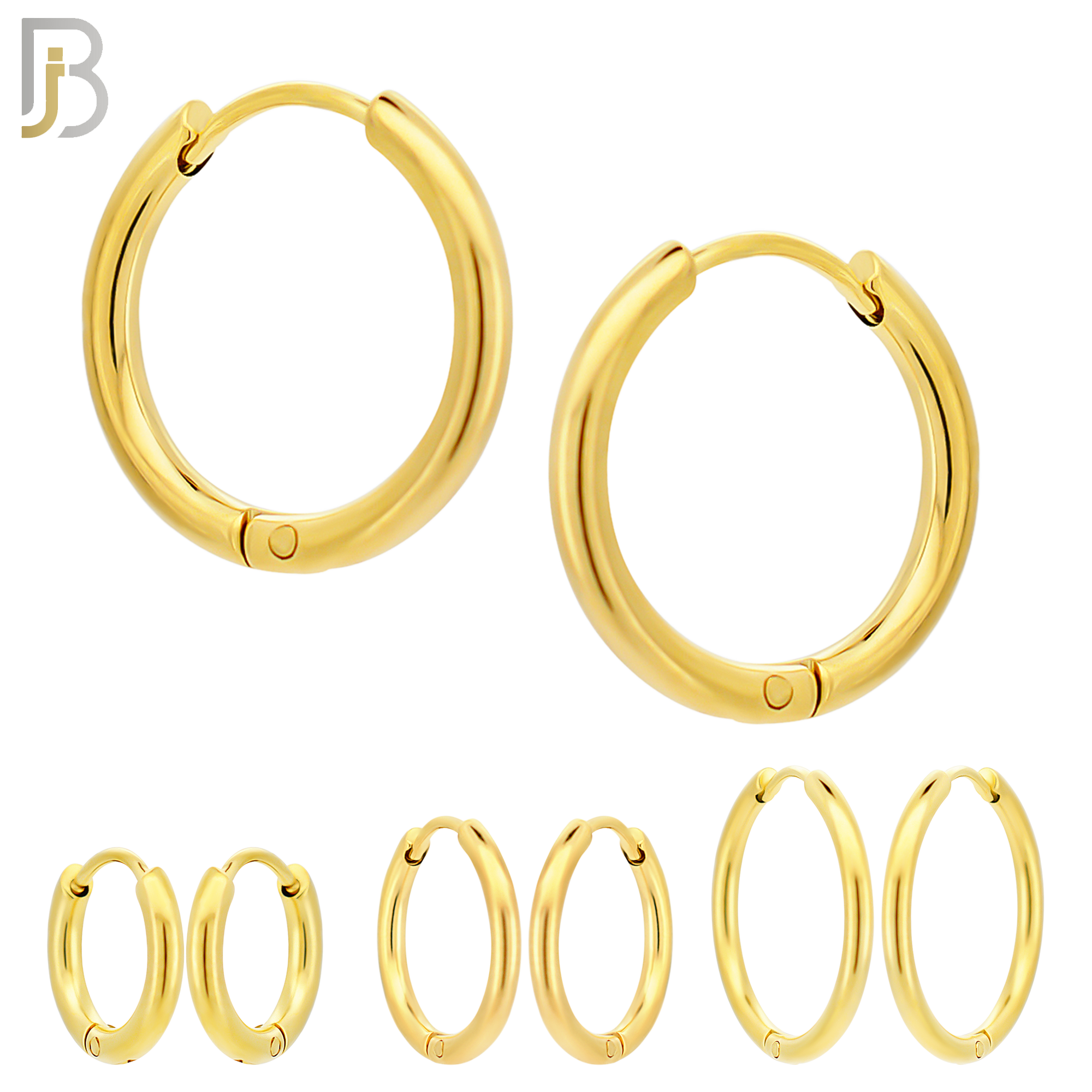 ES95G - 316L Stainless Steel Gold Plated 2mm Thickness Plain Hoops Design Huggies Clip On image 0