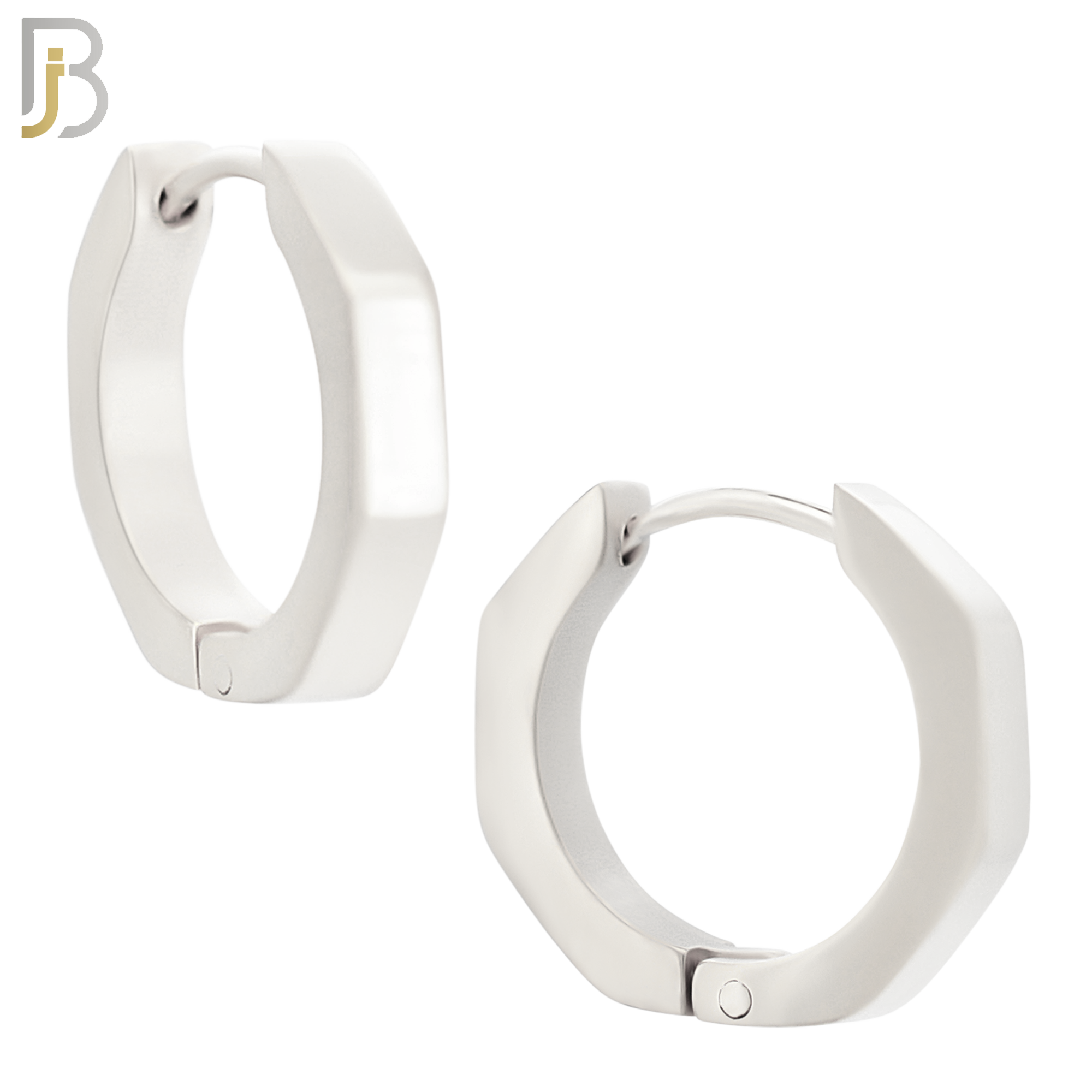 ES173 - 316L Stainless Steel Plain Huggies Hexagon Shape Round Inside Clip On image 1
