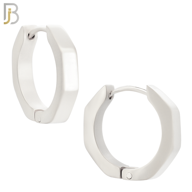 ES173 - 316L Stainless Steel Plain Huggies Hexagon Shape Round Inside Clip On image 1