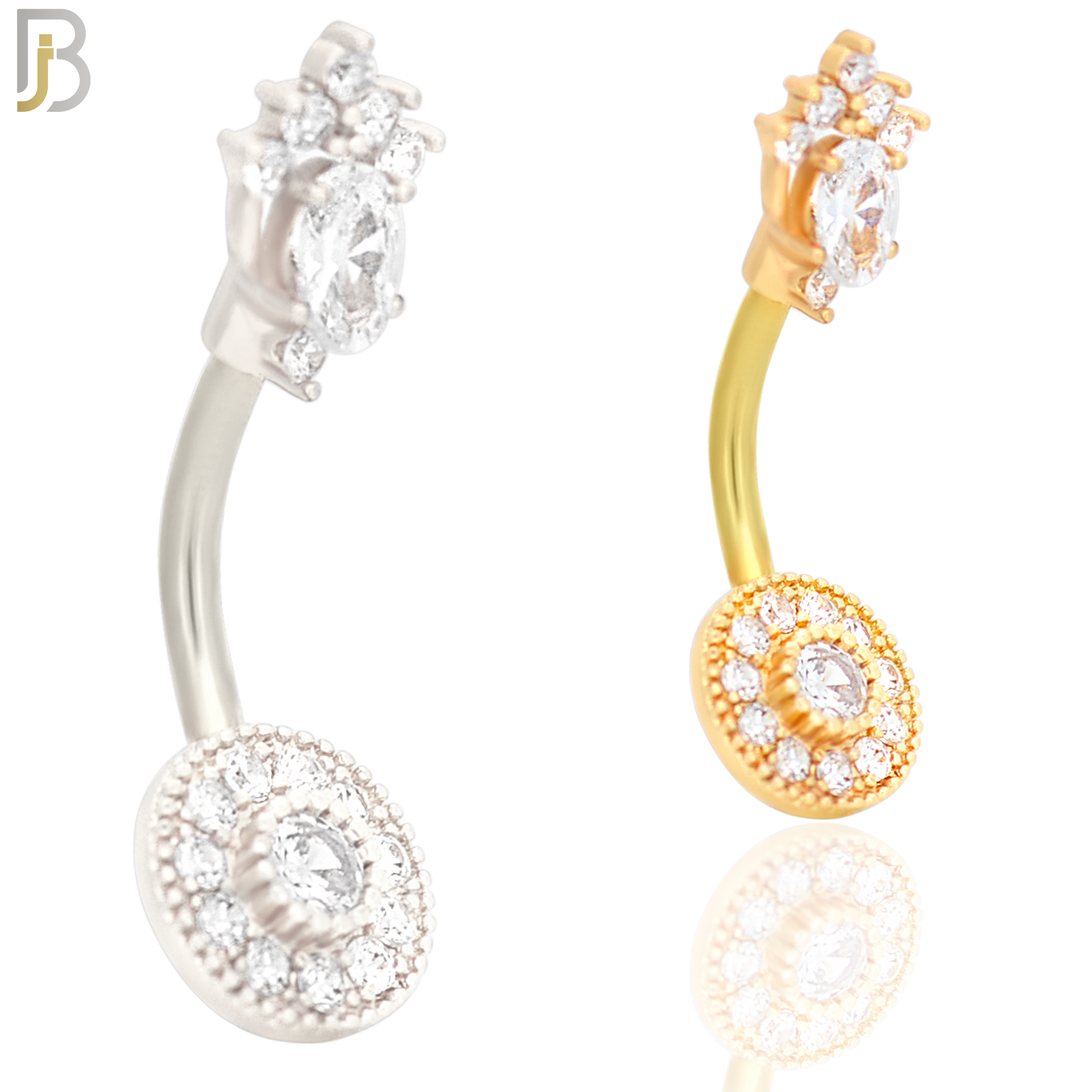 NB27 - 316L Stainless Steel Round with CZ and Top Crown  Banana Belly Navel Ring image 0