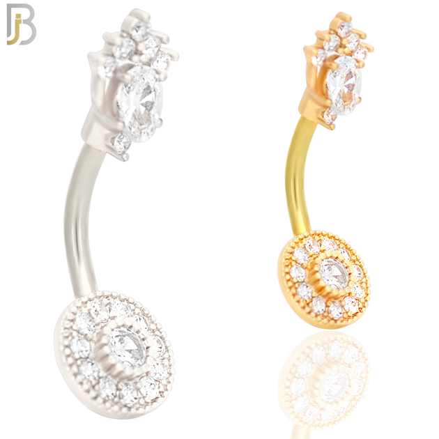 NB27 - 316L Stainless Steel Round with CZ and Top Crown  Banana Belly Navel Ring image 0