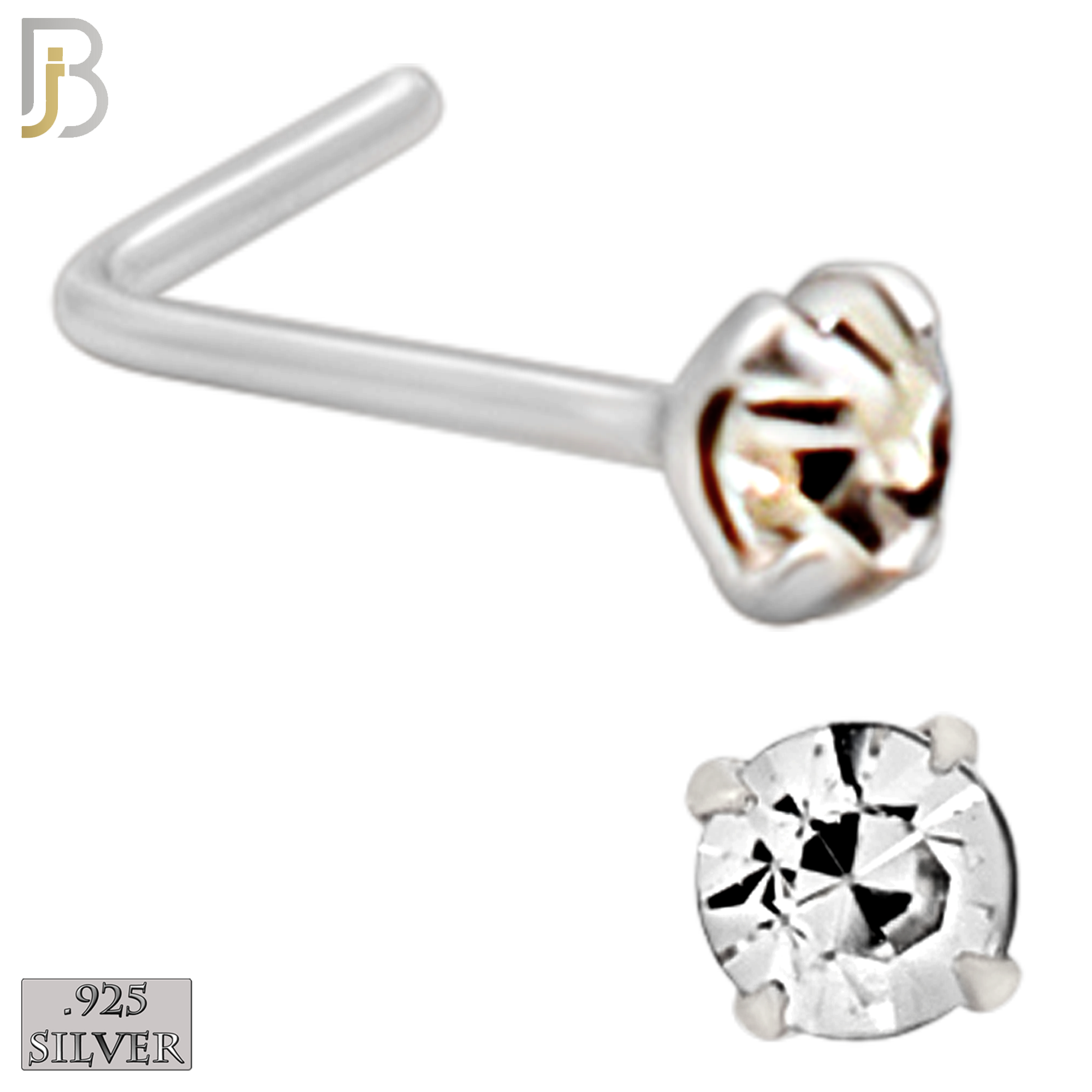 925-PK-NR10S-3C2 - Mixed of 2, 2.5, 3mm Clear CZ 22g Thickness 925 Sterling Silver Nose Studs, L-Shape Prong Set Packages Pack of 120. image 3