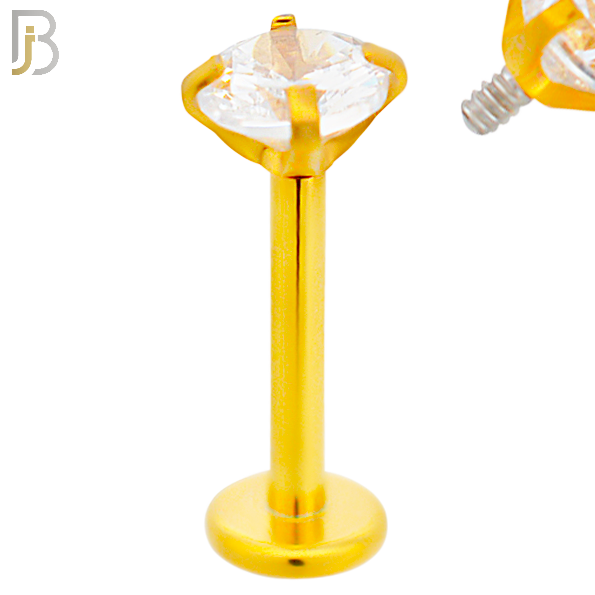 LB14GC16 - 16g 316L Surgical Steel Gold Plated Bar Prong Setting  Zircon Internally Threaded Labret (PACK OF 6) image 5