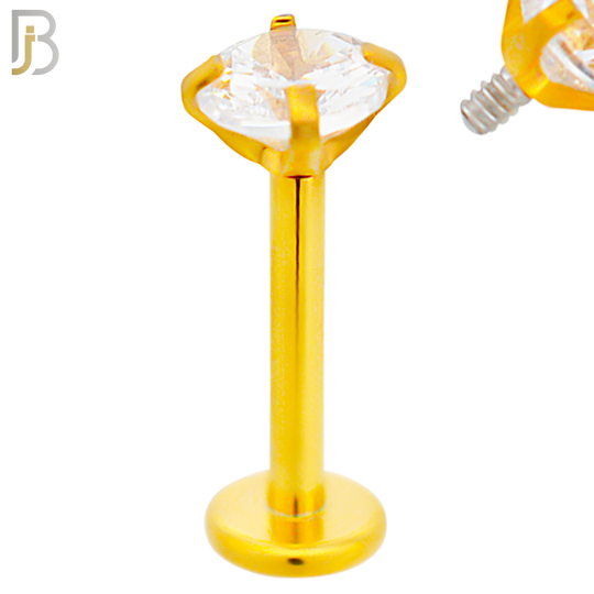 LB14GC16 - 16g 316L Surgical Steel Gold Plated Bar Prong Setting  Zircon Internally Threaded Labret (PACK OF 6) image 5