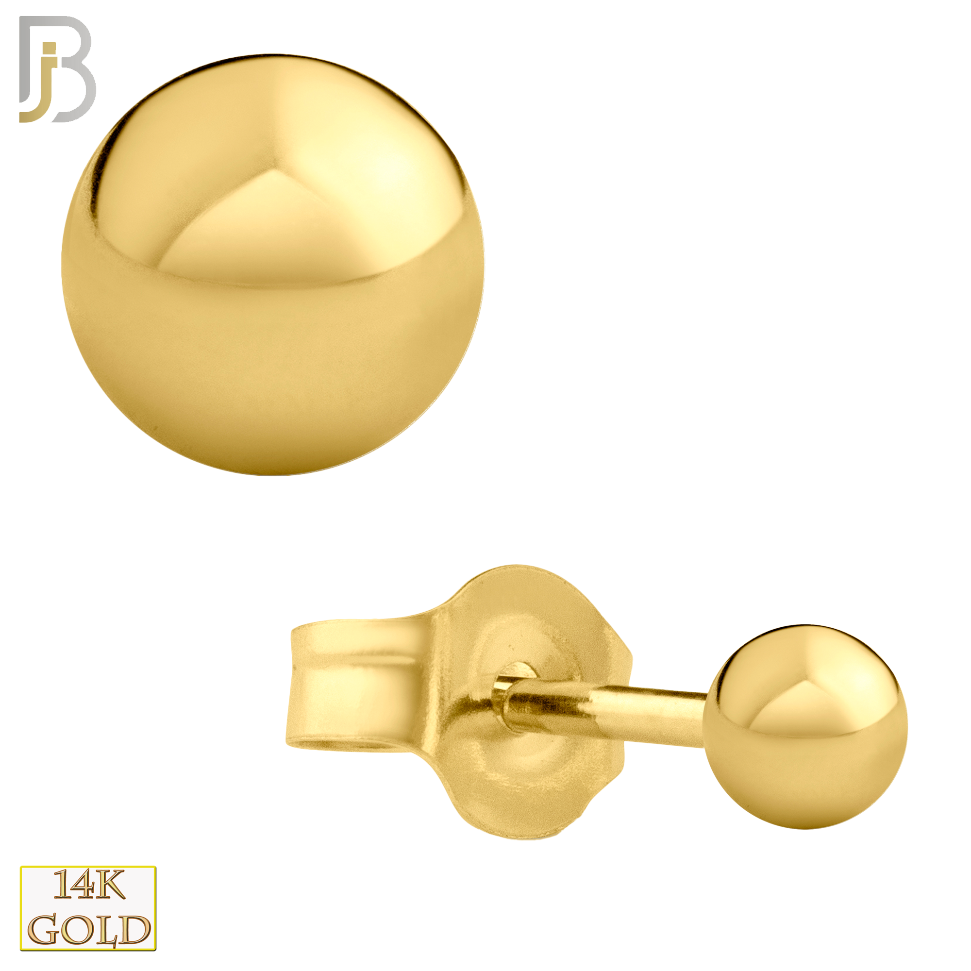 14-ES102Y - 14k Yellow Gold Push Back Plain Ball Stud Earrings image 1