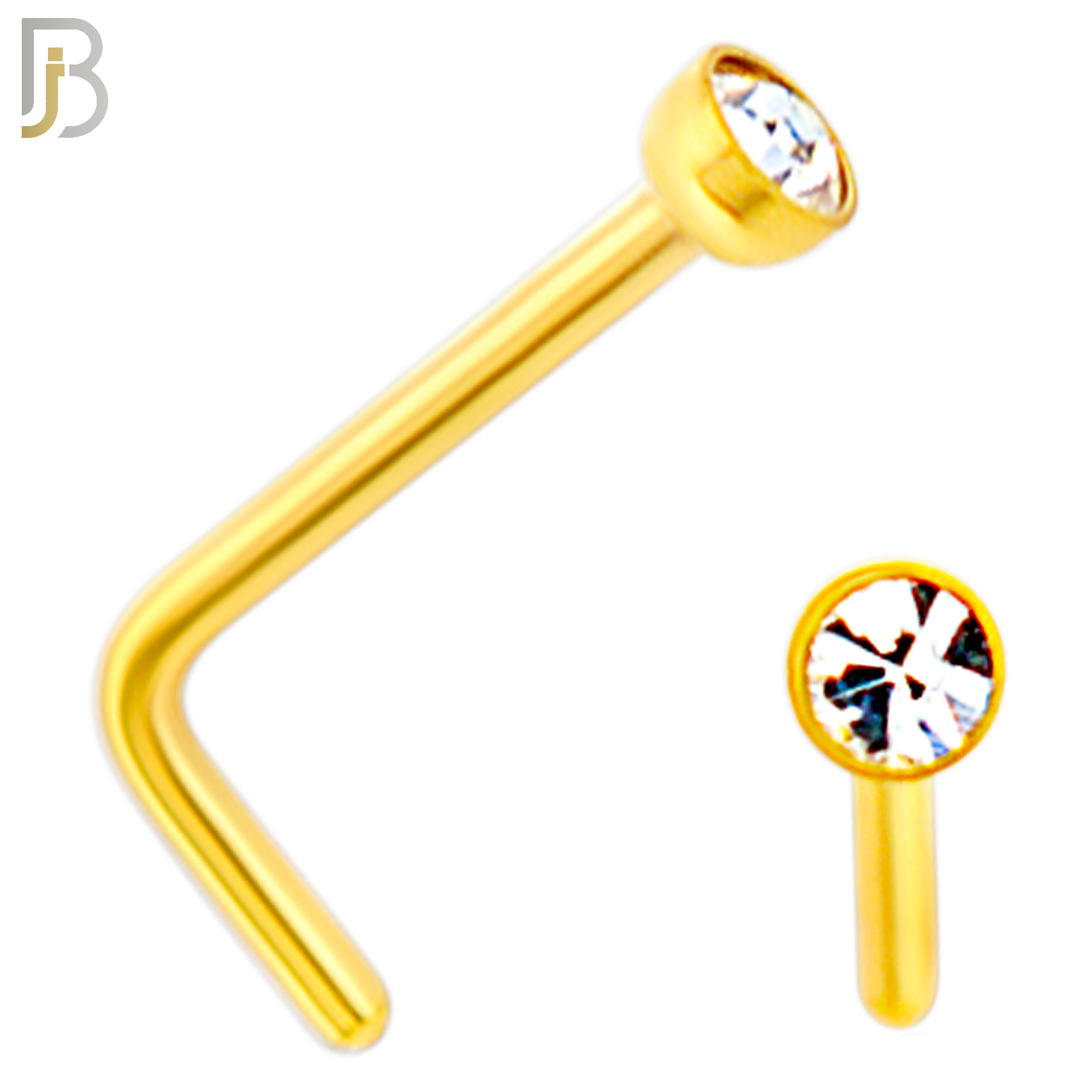 NR36L -   316L Surgical Steel L Shape with 2mm Bezel Setting Round Clear Zircon (PACK OF 6) image 2