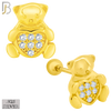 925-ES372 - Screw Ball Back - .925 Sterling Silver Bear with Pave Heart Shaped Center Stud Earrings image 2