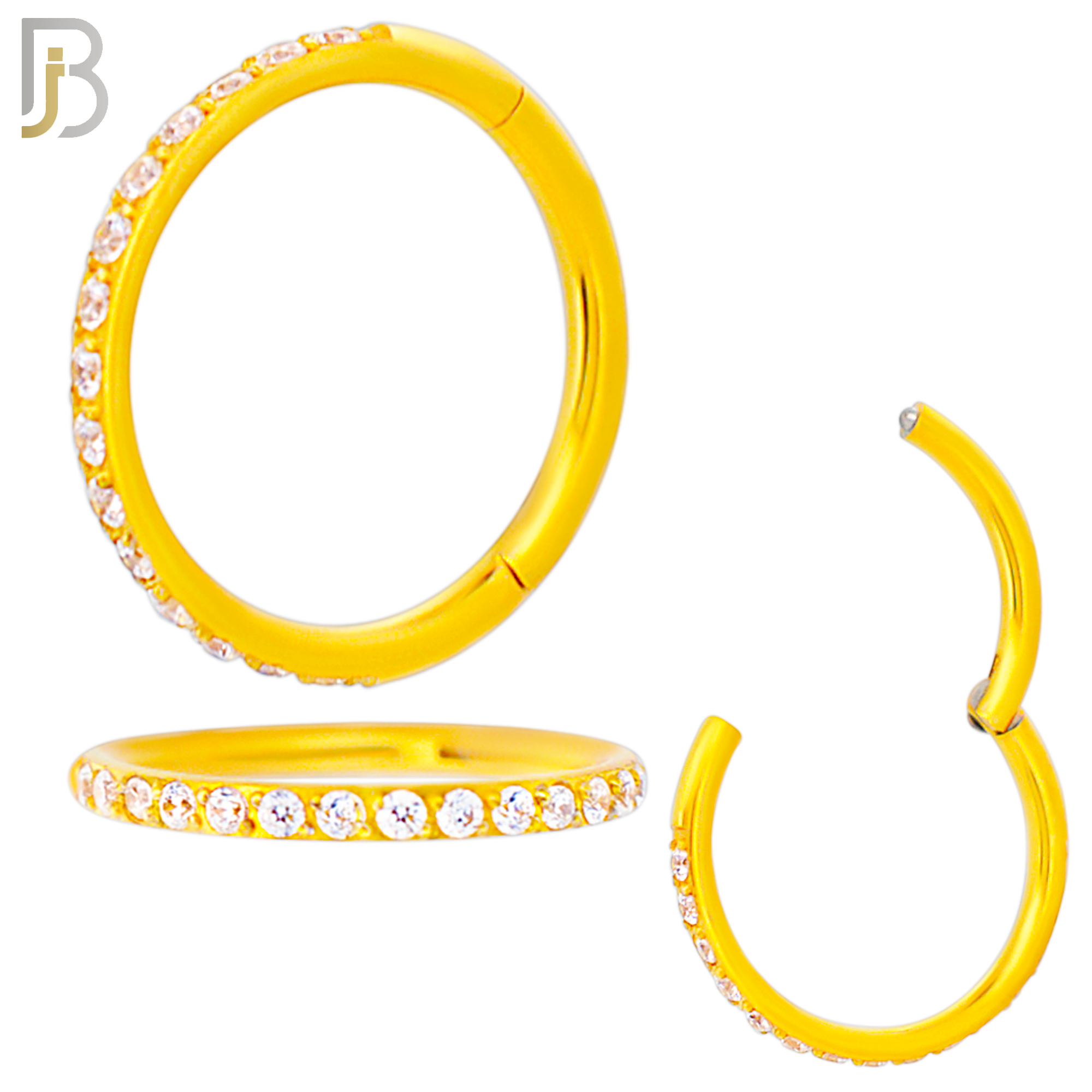 CT94G - 316 Stainless Steel Gold Plated Hinged Hoop with Multi CZ Gems Nose Rings (PACK OF 6) image 3