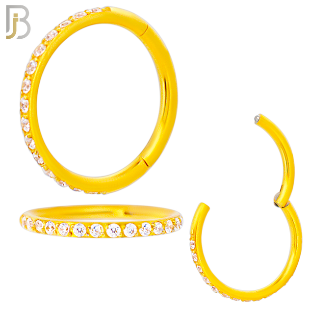 CT94G - 316 Stainless Steel Gold Plated Hinged Hoop with Multi CZ Gems Nose Rings (PACK OF 6) image 3