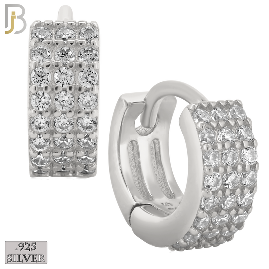 925-ES186 - .925 Sterling Silver Huggies Hoops Earrings with 3 Rows of Zircon image 1