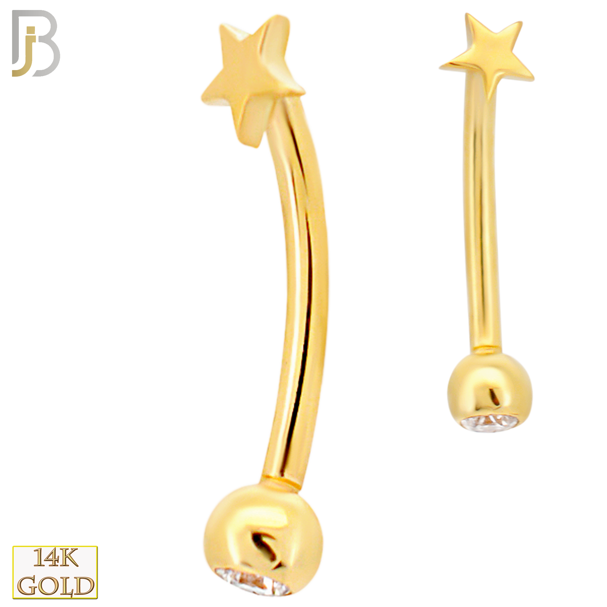 14-EC18 - 14k Yellow Gold Star Eyebrow Barbell Externally Threaded Screw image