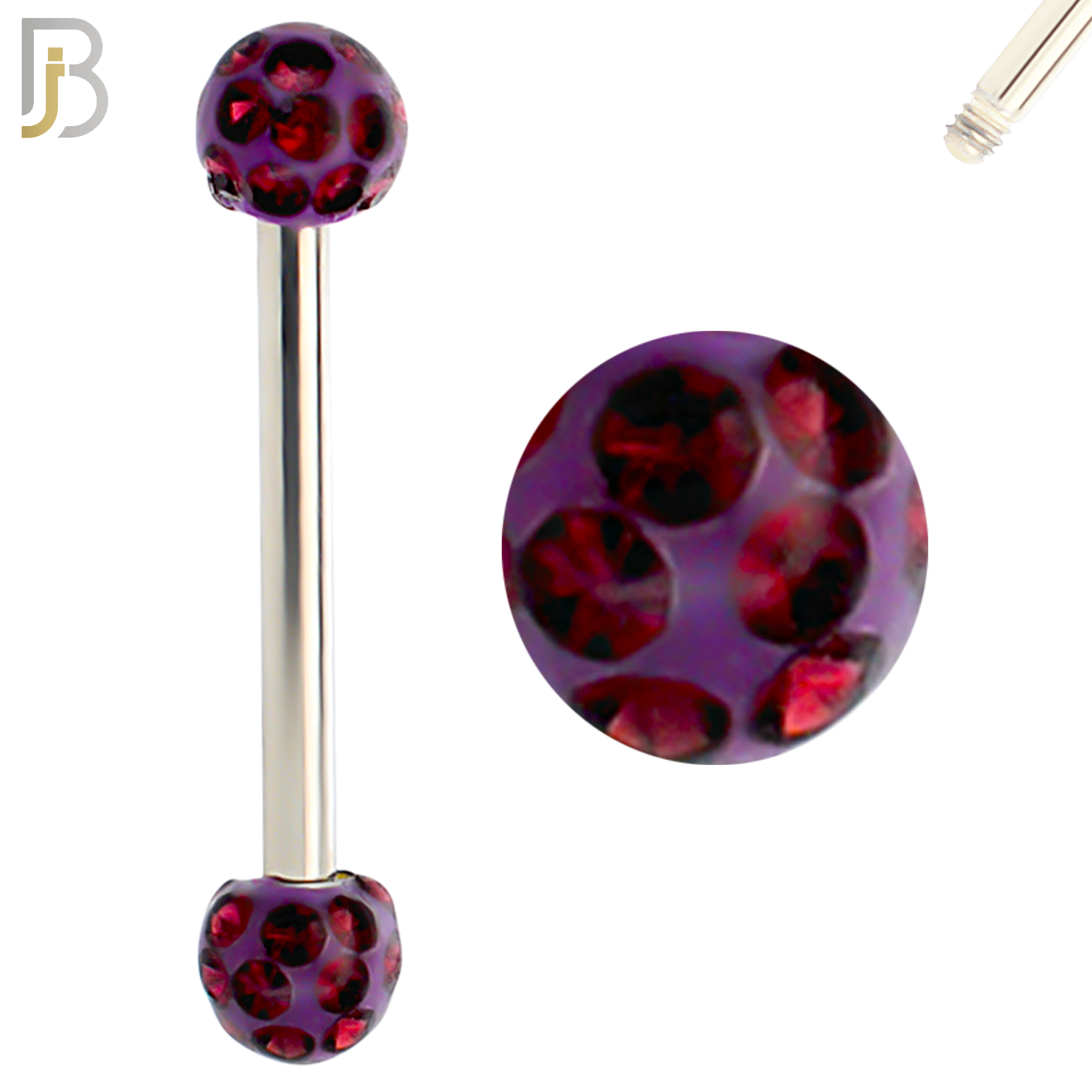 BB68 - 316L Surgical Steel Barbell with  Oil Coated Multi Cubic Zirconia Ball (Pack of 4) image 8