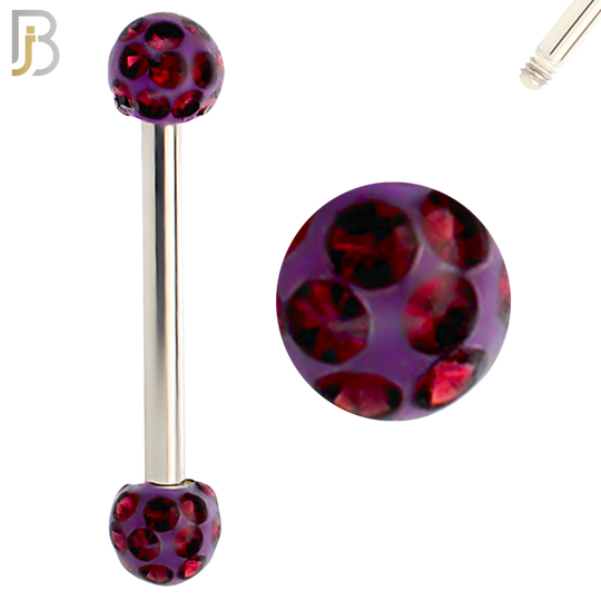 BB68 - 316L Surgical Steel Barbell with  Oil Coated Multi Cubic Zirconia Ball (Pack of 4) image 8
