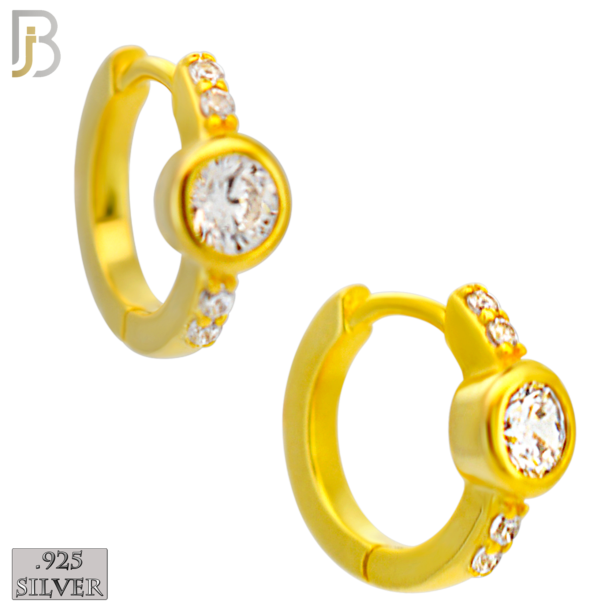 925-ES482 - 925 Sterling Silver Round CZ in Bezel Setting with Side CZs Huggies Earrings image 2