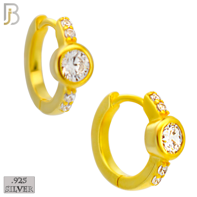 925-ES482 - 925 Sterling Silver Round CZ in Bezel Setting with Side CZs Huggies Earrings image 2