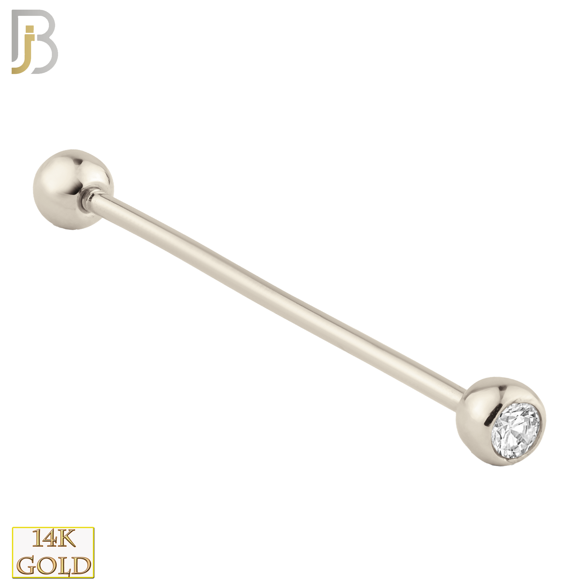 14-BB02W - 14k Solid White Gold Double Gem Barbell External Threaded image 2