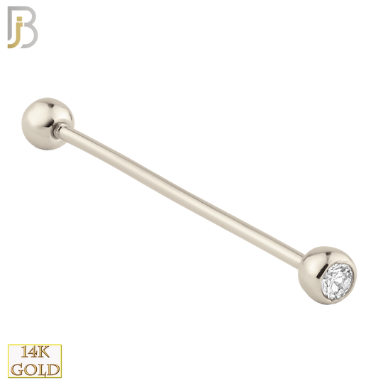 14-BB02W - 14k Solid White Gold Double Gem Barbell External Threaded image 2