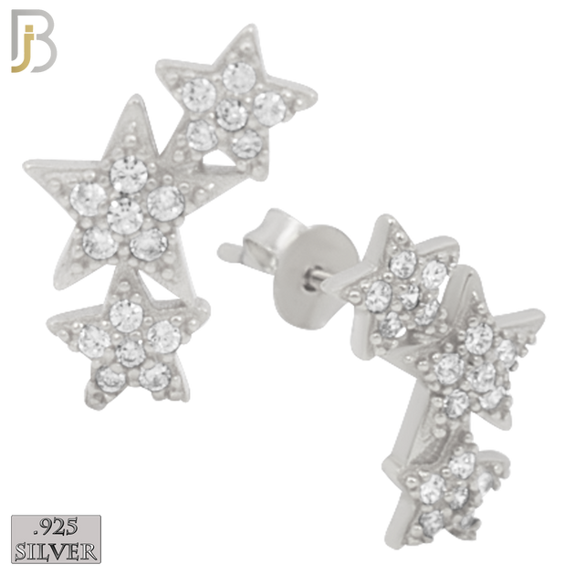 925-ES242 – .925 Sterling Silver Three Stars with Zircon Design Earring Stud image 1