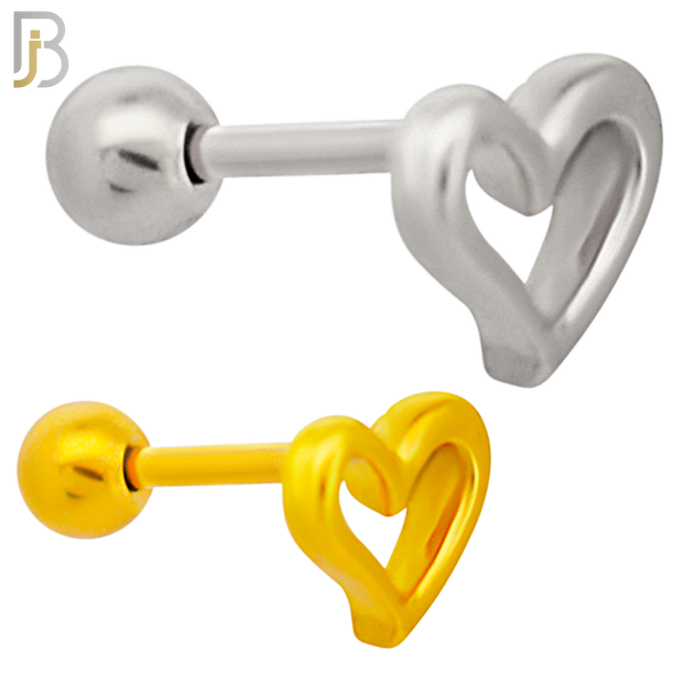 TB78 - 316L Stainless Steel Plain Hollow Heart Tragus/Cartilage Barbell (PACK OF 6) image 0