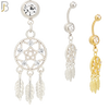 N024  - 316L Stainless Steel Dangling Dream Catcher with Zircon Design Belly Ring with 5mm Screw Ball image 0