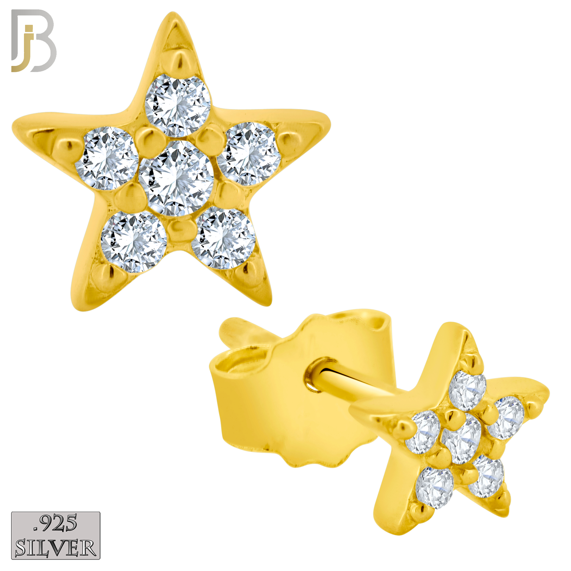 925-ES419 - Push Back - 925 Sterling Silver 5mm Star with Multi CZ Stud Earrings image 1