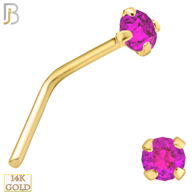 14-NR10CYP - 20g 14k Yellow Gold L-Shaped with Pink Colored CZ - 1.5mm image