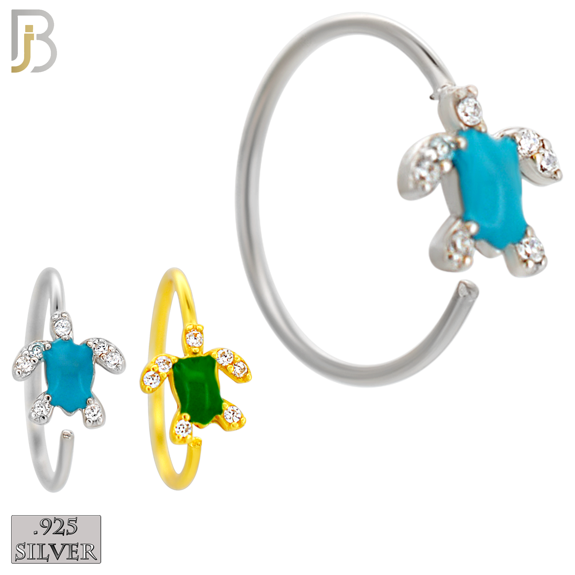 925-CT134 - 925 Silver Nose Turtle Nose Hoops with Enamel  - (Pack of 6) image 0
