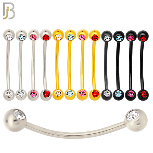 PK-EC11MA16 - 316L Surgical Steel Snake Bar Curved Barbell External Threaded Ball with Assorted Color CZ (Pack of 40) image